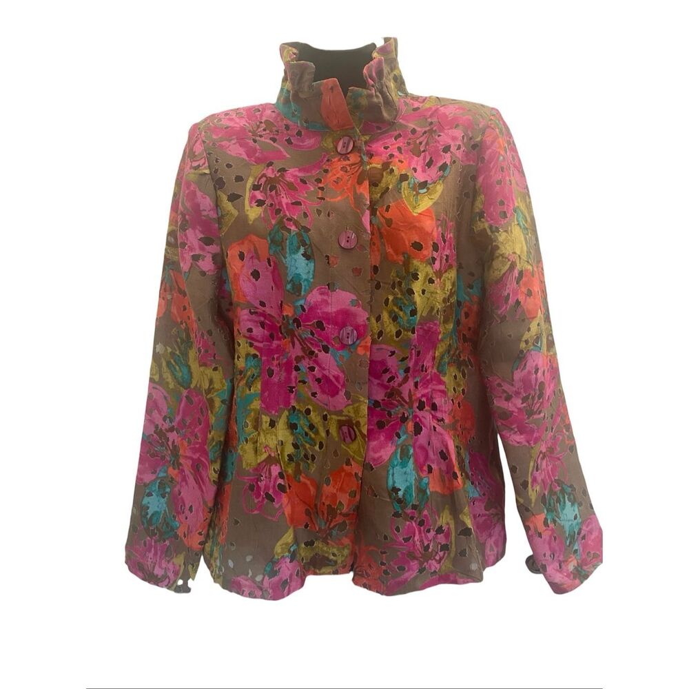 Trisha Tyler Multicolor Floral Button Up Top Sz PM
